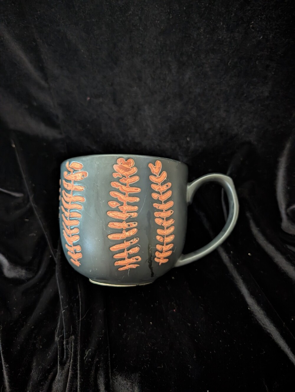 Ceramic Dark Brown Mug with Terracotta Leaf Pattern - Home Art